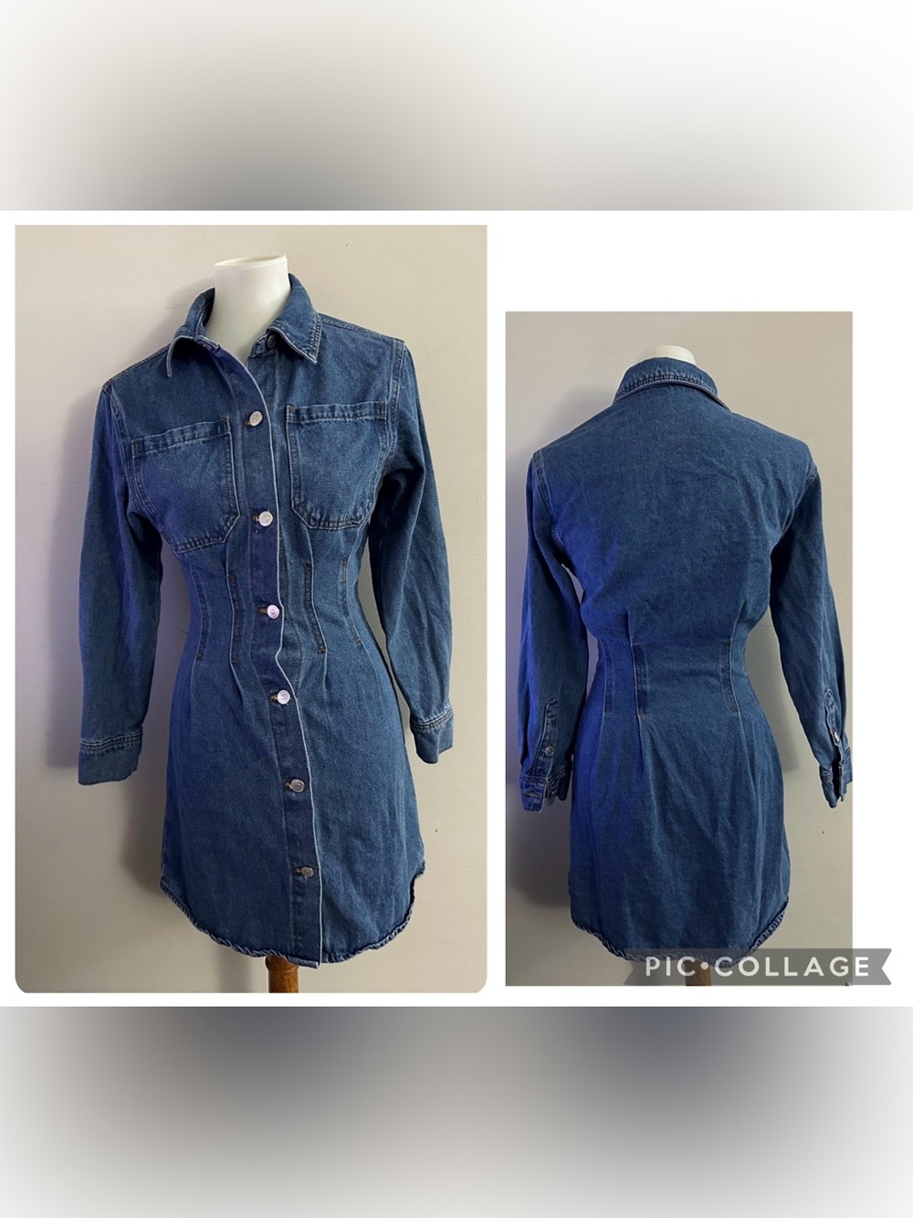 Crescent Zae Blue Denim Button-Front Mini Dress Western Boho Indie Sleeze - Picture 5 of 8
